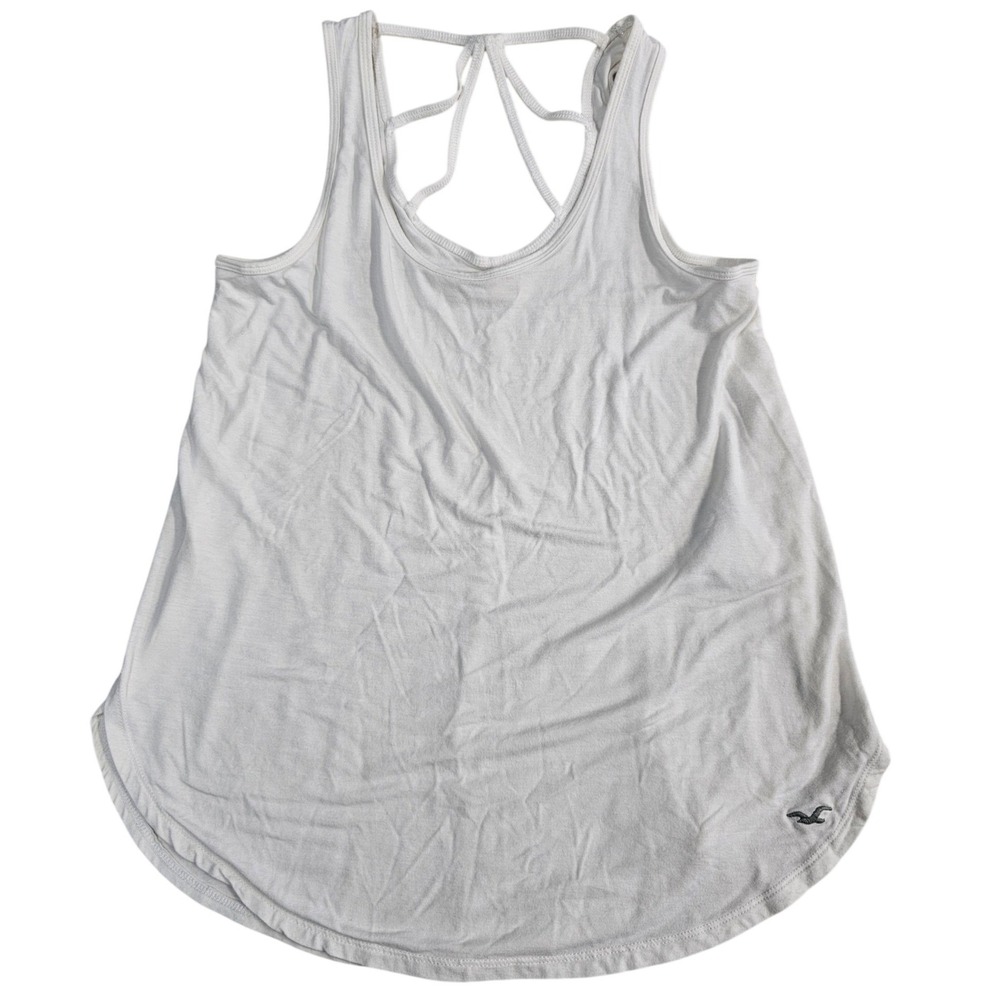 Hollister Womens White Strappy Cage Back Tank Top Curved Hem Size XS S